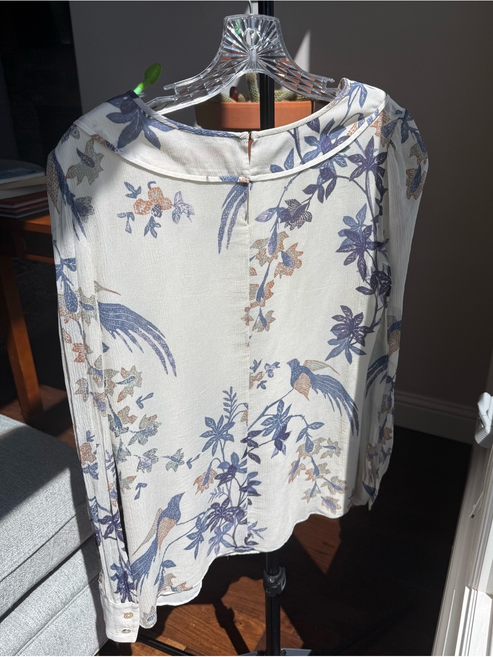 Tory Burch Cream Blouse with Blue Floral Trim - Picture 2 of 8